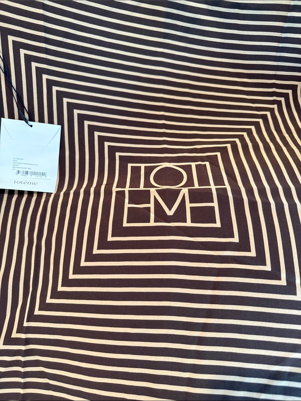 Toteme Silk Centered Monogram Scarf in Brown/Nougat - Picture 2 of 9